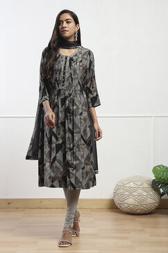 Grey Cotton Blend Solid Churidar image number 0