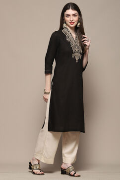 Black Cotton Straight Kurta image number 4