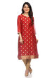Red Poly Metallic Cotton Straight Printed Kurta image number 0