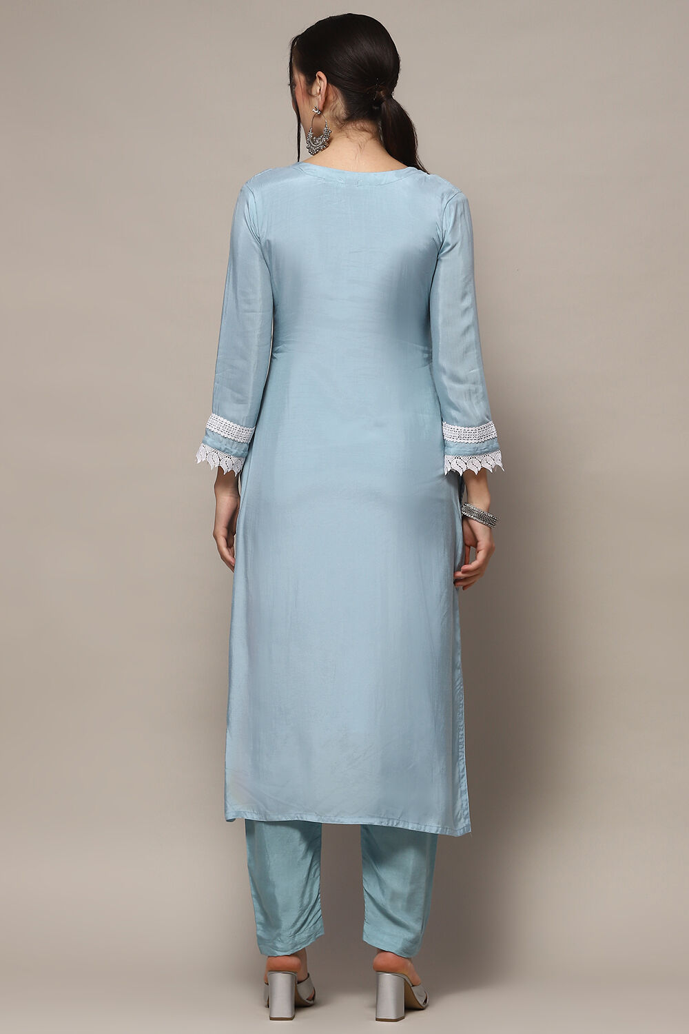 Dull Blue Muslin Unstitched Suit set image number 6