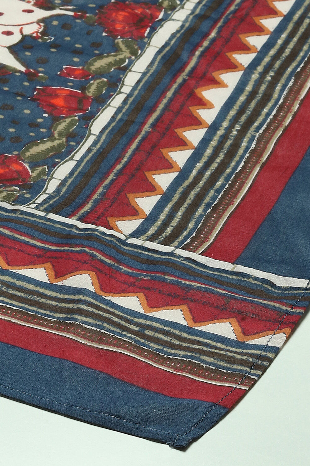 Indigo & Red Rayon Straight Kurta Pants Suit Set image number 3