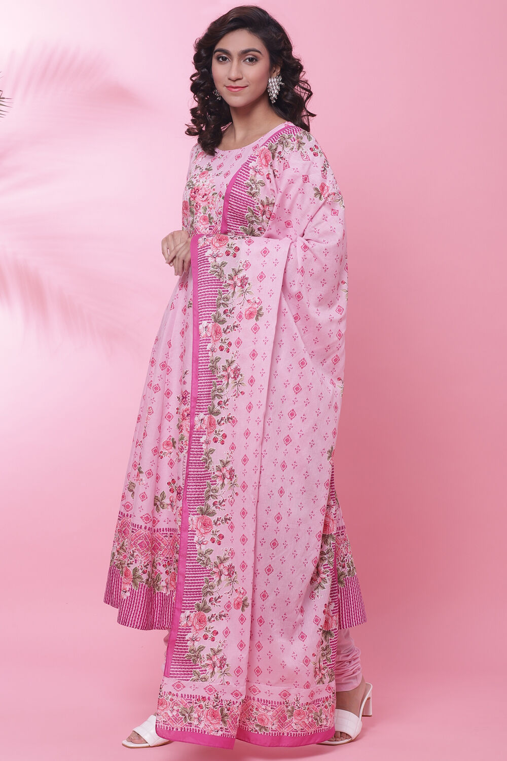 Aqua Blue Cotton Anarkali Kurta Churidar Suit Set image number 6