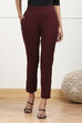 Burgundy Solid Stretchable Slim Fit Pants image number 4