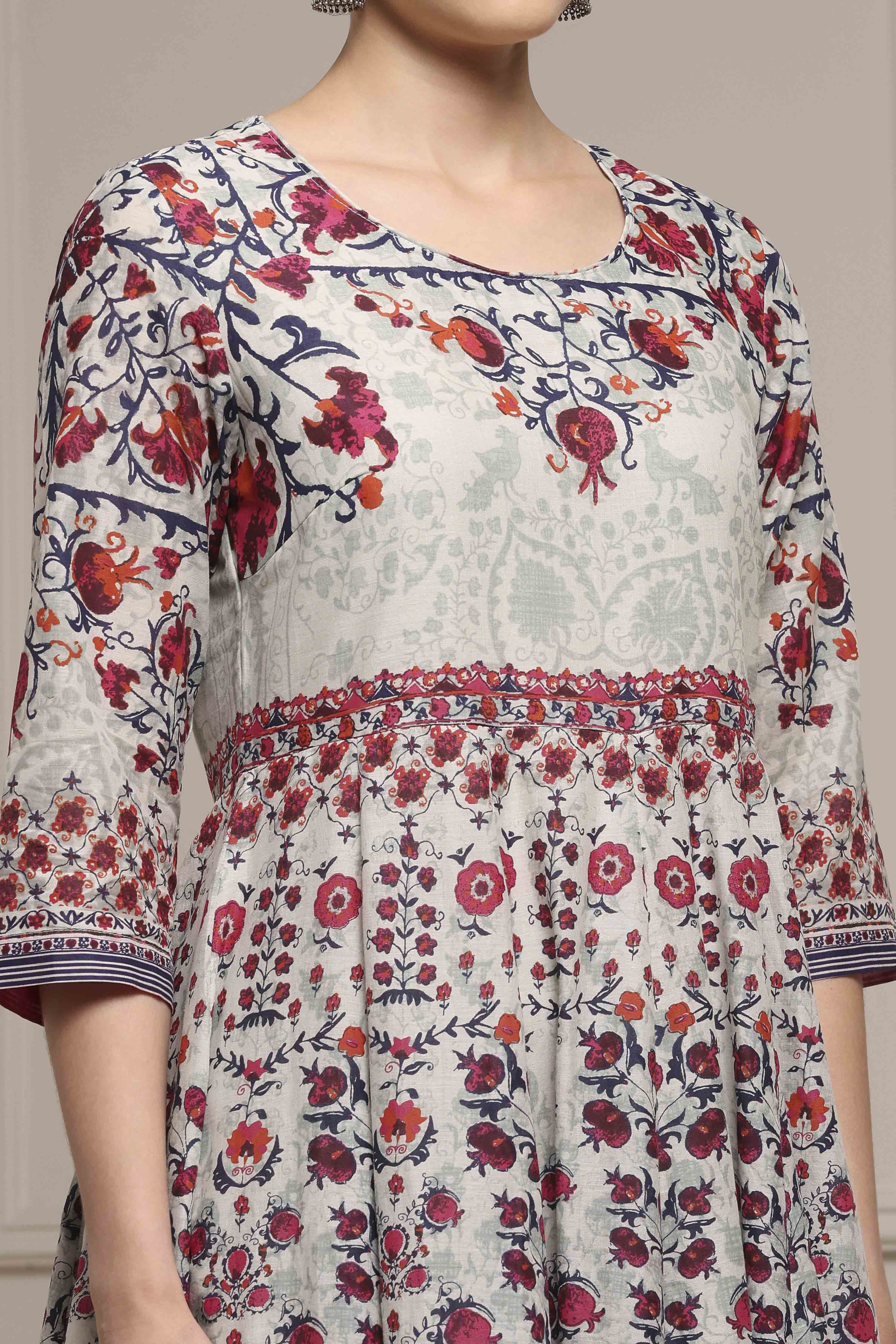 Aqua Cotton Anarkali Printed Suit Set image number 1