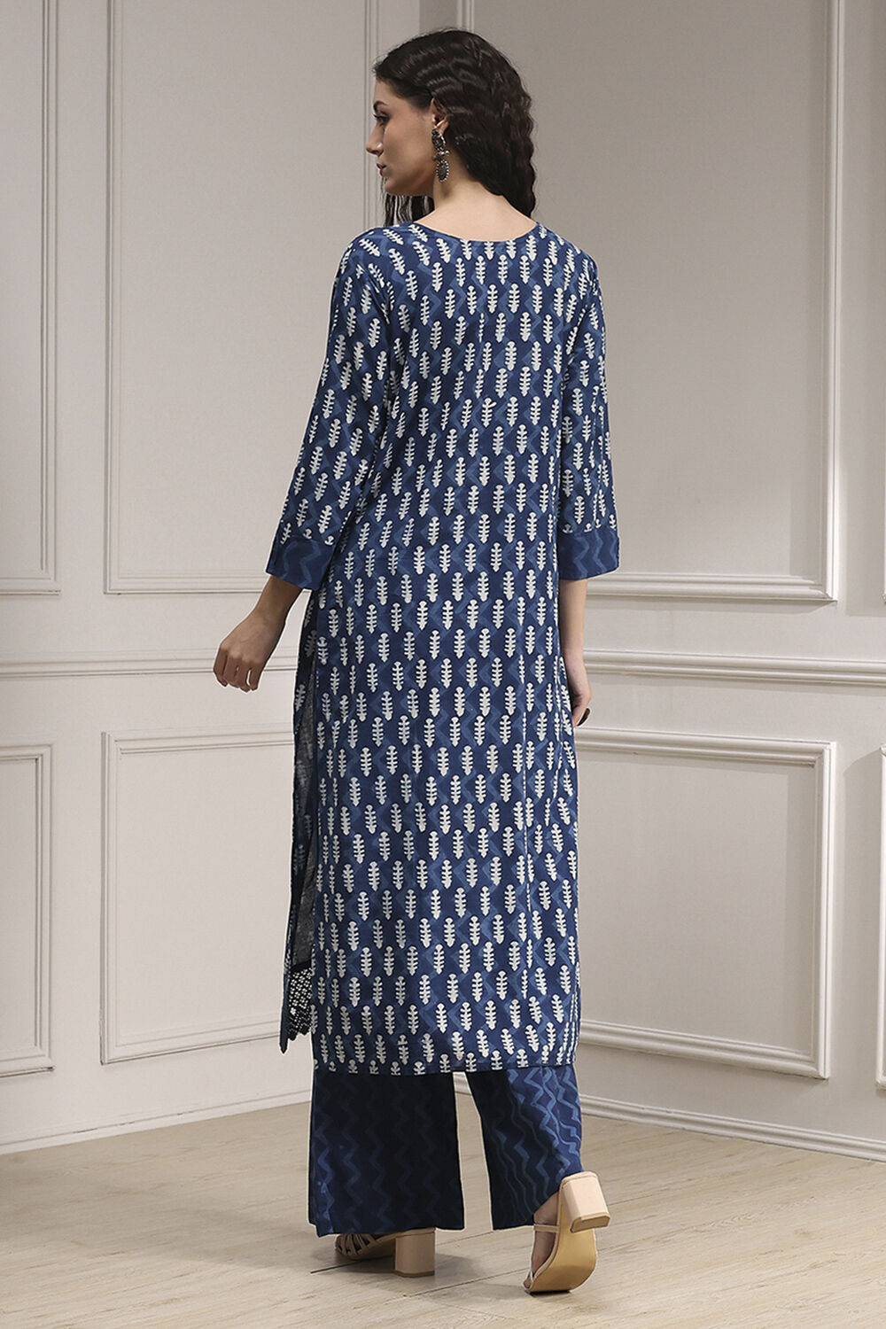 Blue Cotton Hand Embroidered Unstitched Suit Set image number 5