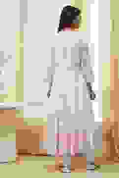 Off-White and Pink Cotton Anarkali Suit Set image number 4