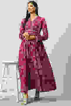 Berry Acrylic Flared Printed Dress image number 5