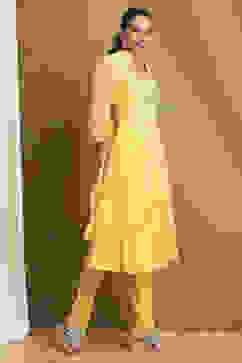 Yellow Embroidered Anarkali Suit Set image number 5