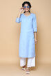 Peach Blue Cotton Linen Kurta image number 3