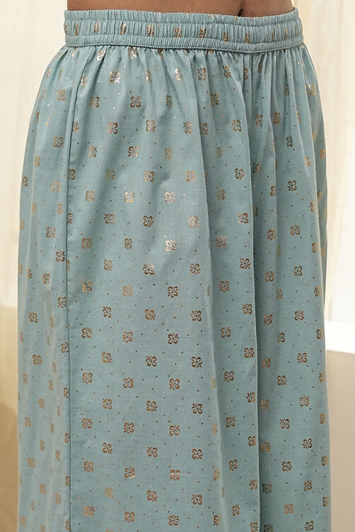 Dull Blue Cotton Embroidered Kalidar Suit Set image number 2