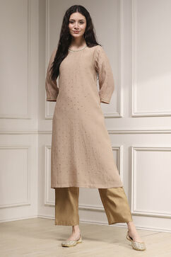 Nude Polyester Straight Solid Kurta image number 6