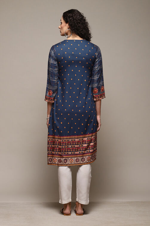 Purple Rayon Straight Printed Kurta image number 4