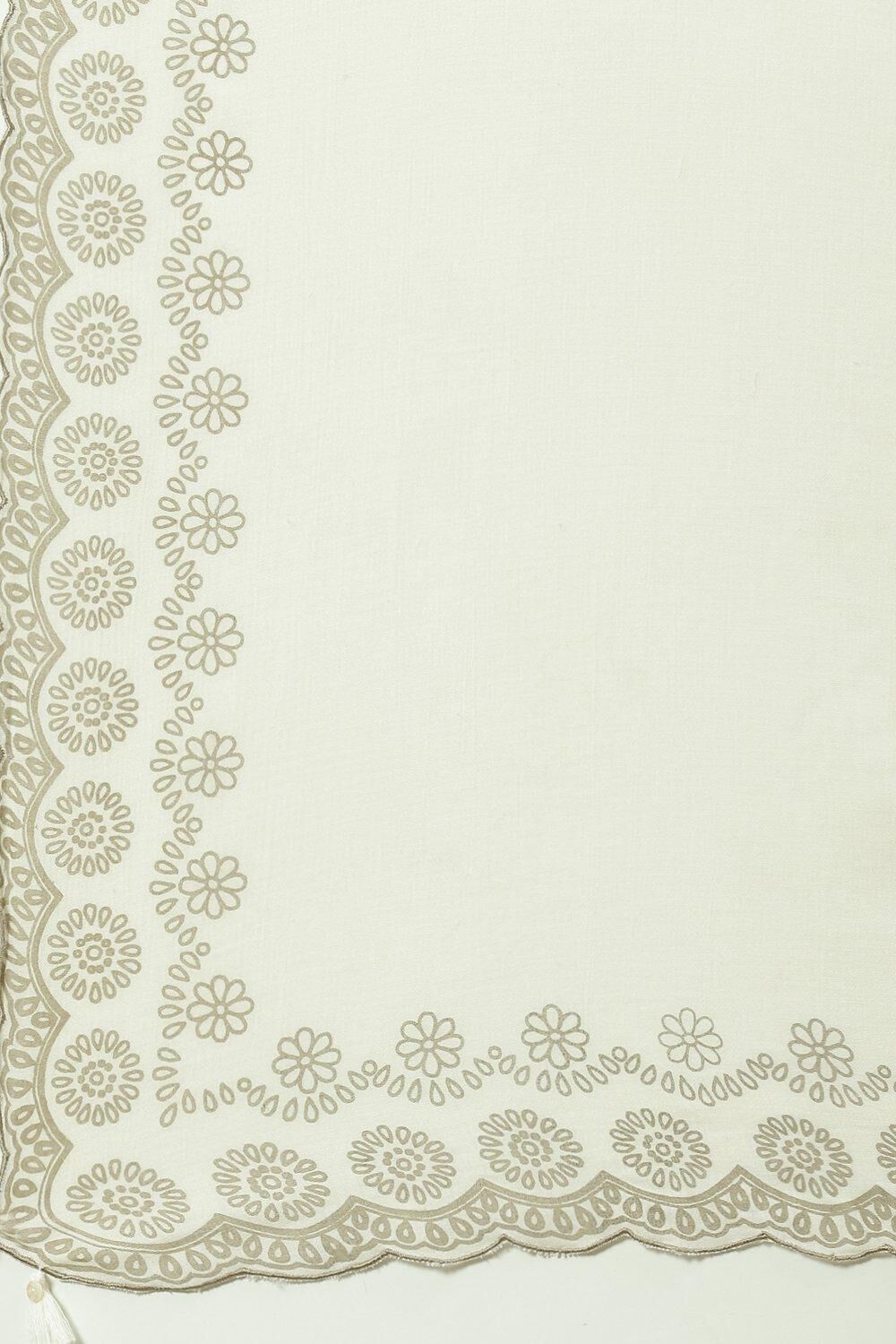 Off White Straight Kurta Relaxed Pants Suit Set image number 2