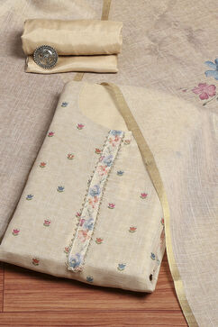 Beige Tissue Printed Unstitched Suit Set image number 0