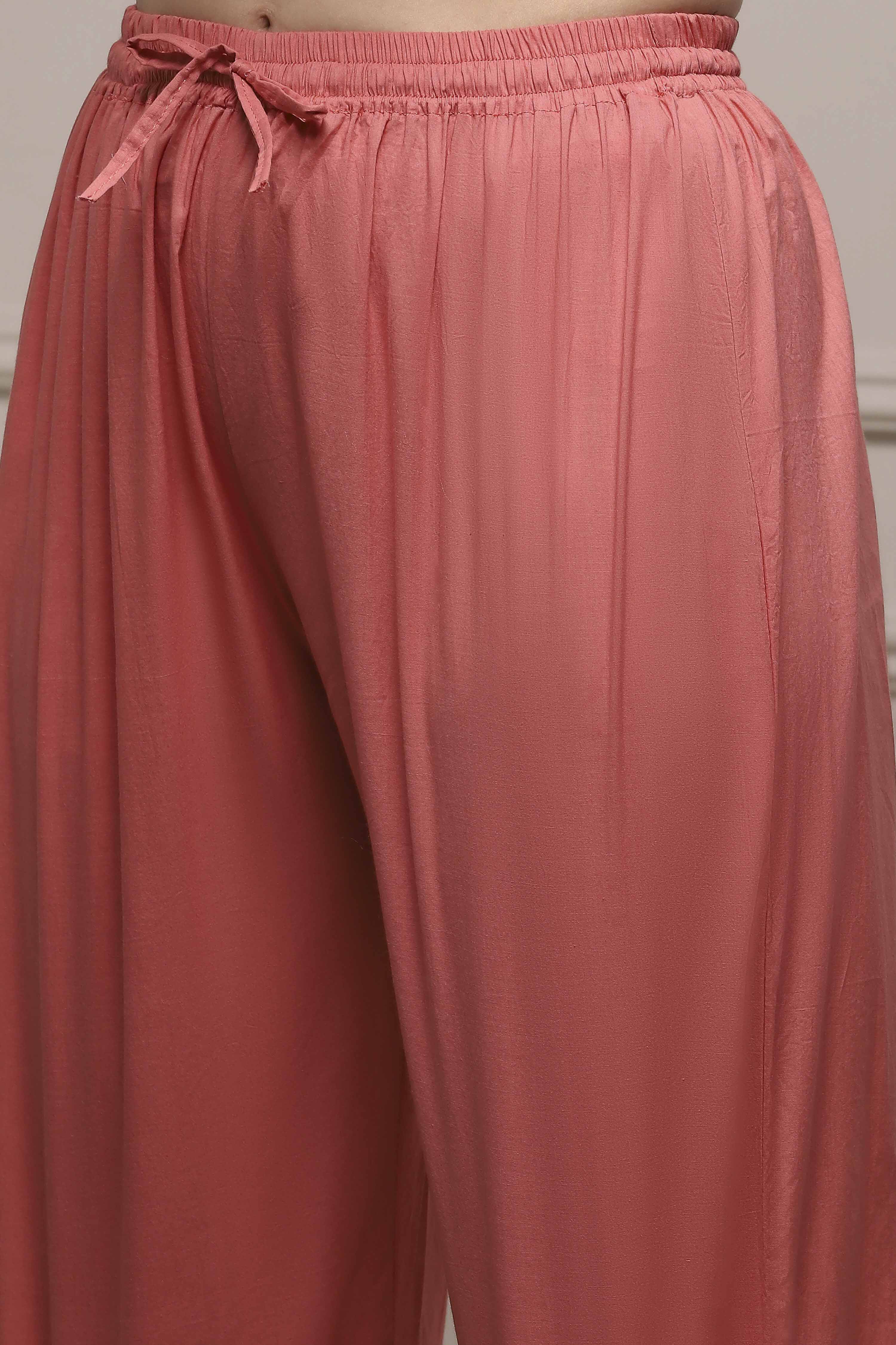 Pink Cotton Hand Block Print Unstitched Suit Set image number 3