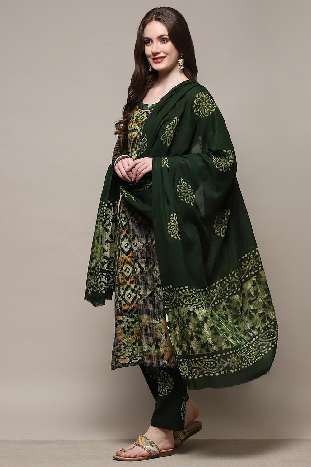 Blue Cotton Tie and Dye Unstitched Suit Set image number 5