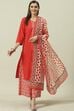 Red Cotton Solid Straight Suit Set image number 0