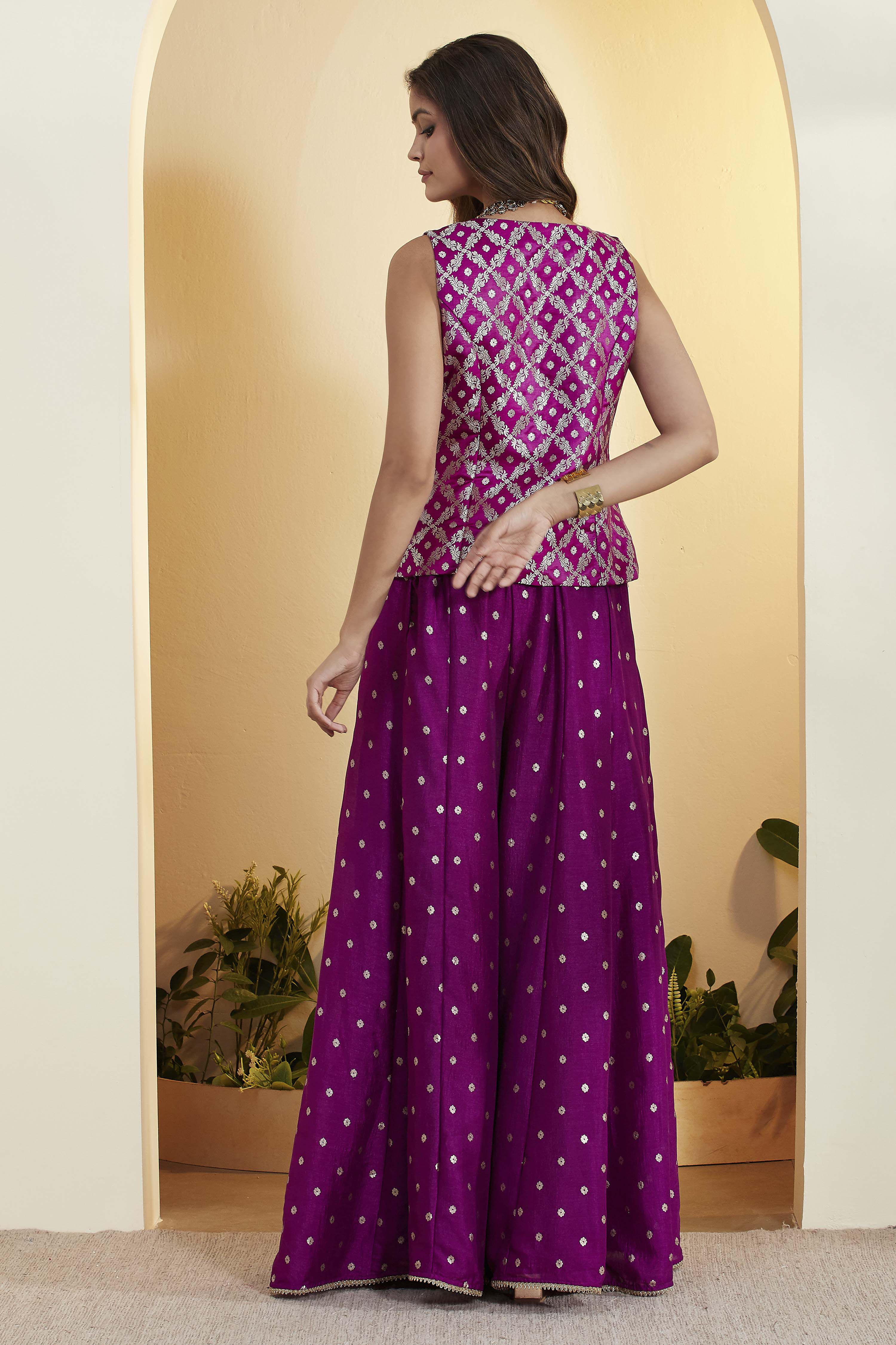 Purple Viscose Rayon Embroidered Fusion Set image number 6