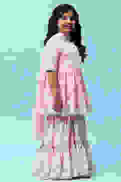 Pink Cotton Floral Printed Gathered Peplum Suit Set image number 6