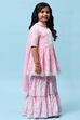 Pink Cotton Floral Printed Gathered Peplum Suit Set image number 6