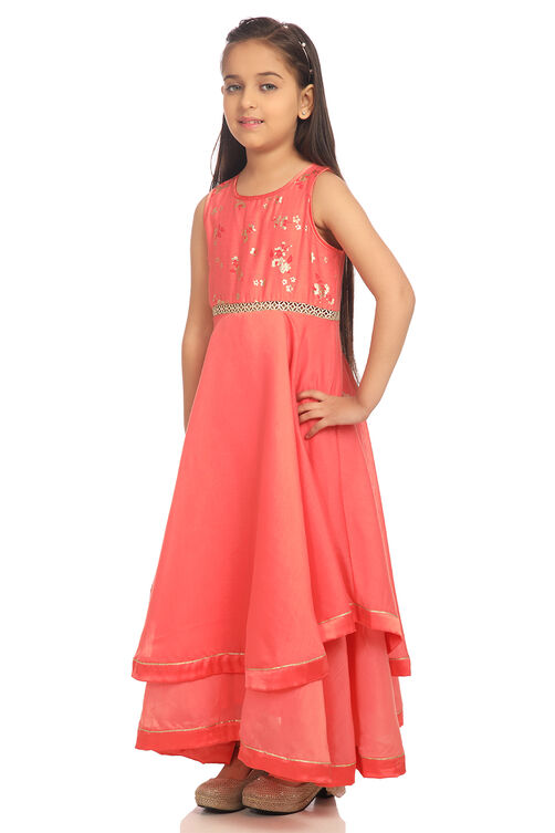 Coral Anarkali Art Silk Gown image number 2