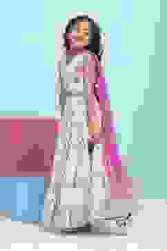 White Cotton Printed Regular Lehenga Set image number 3