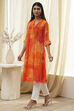 Blue Printed Pleated A-Line Kurta image number 2