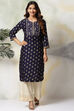 Navy Blue Rayon Straight Kurta Pants Set