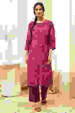 Burgundy Crepe Printed Straight Kurta Set image number 6