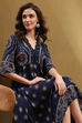 Blue Hand-Blocked Printed Handkerchief Flared Dress image number 6
