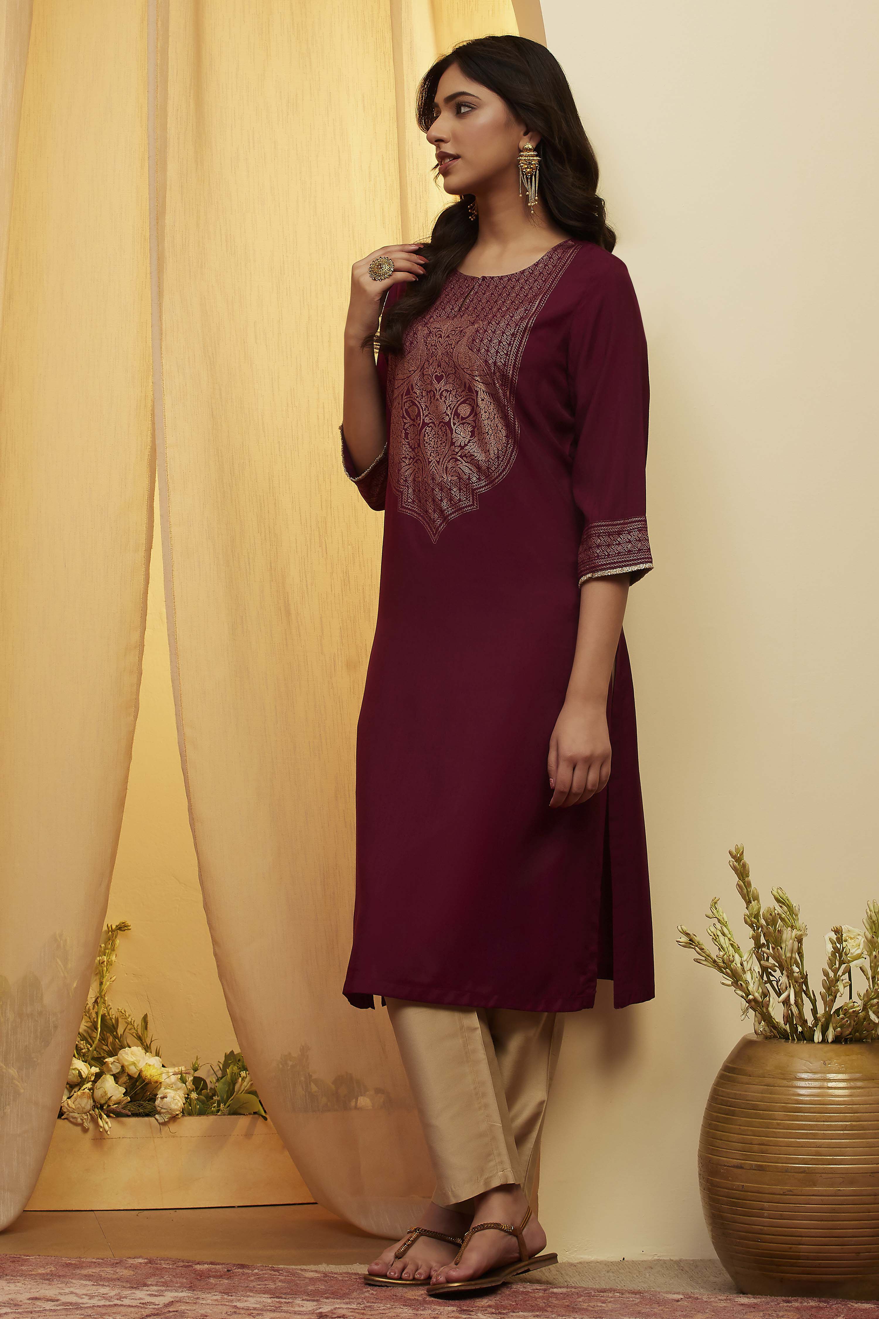 biba Berry Viscose Blend A Line KurtaBerry Viscose Blend A Line Kurta-picture-518