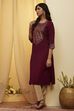 Berry Viscose Blend A Line Kurta