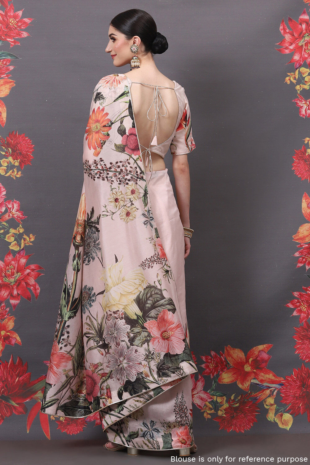 Rohit Bal Peach Cotton Silk Printed Saree image number 4