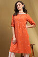 Orange Cotton Printed Straight Suit Set image number 7