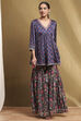 Navy Blue Viscose Floral Peplum Suit Set image number 6