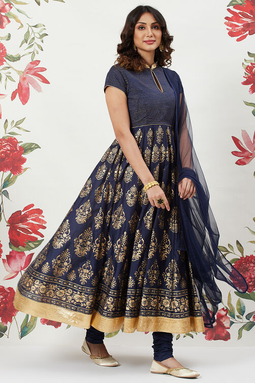 Rohit Bal Red Chanderi Silk Anarkali Solid Suit Set image number 0