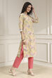 Yellow Cotton Blend Printed Straight Kurta image number 4