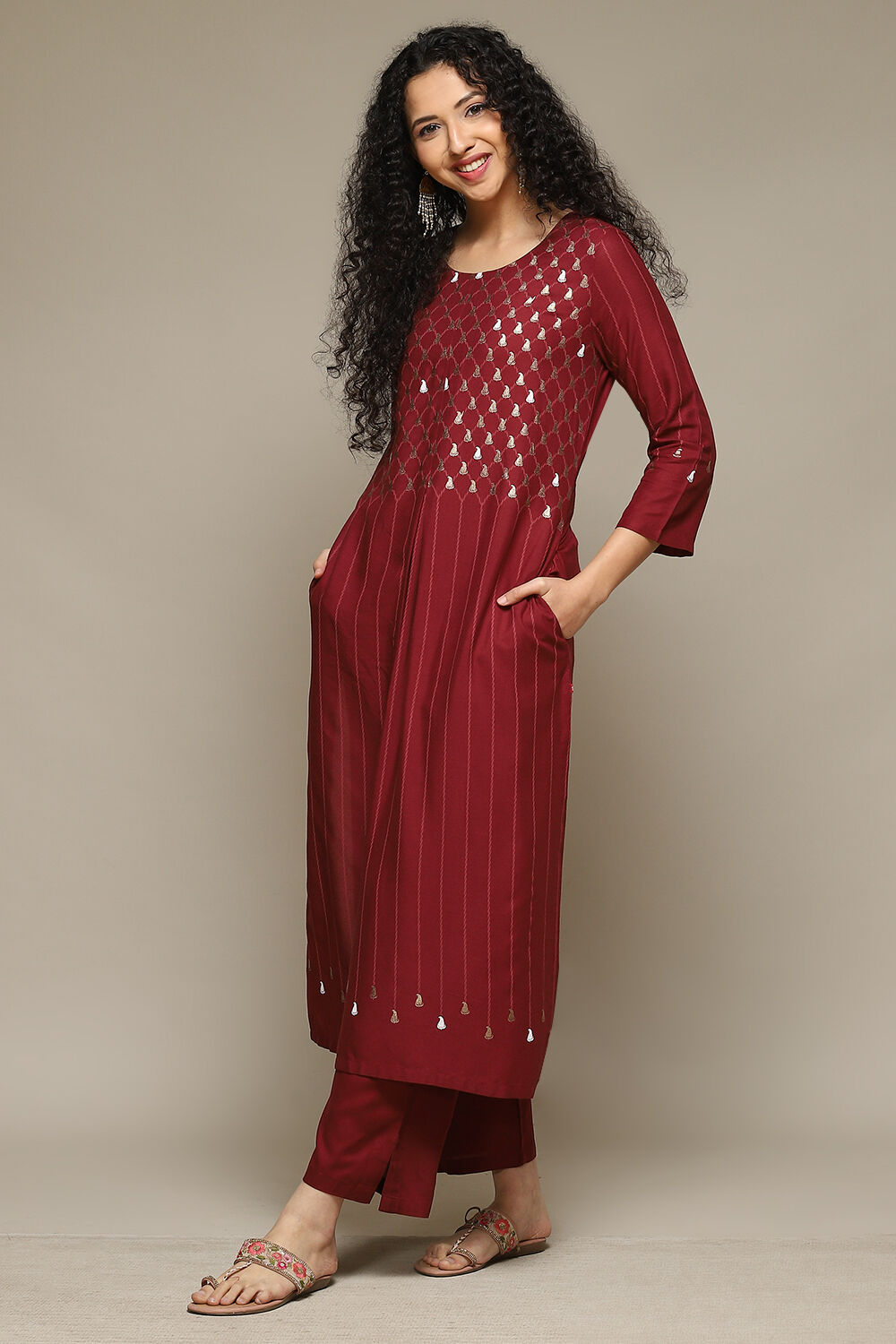 Fuschia Rayon Straight Kurta Pant Suit Set image number 0