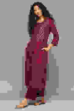 Maroon Rayon Straight Kurta Pants Suit Set image number 0