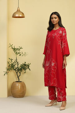 Pink Floral Printed Straight Kurta Set image number 3