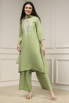 Sage Green Viscose Rayon Straight Solid Suit Set image number 6