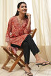 Rust Printed Straight Short Kurta image number 0