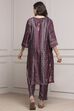 Plum Velvet Printed Straight Winter Suit Set image number 4