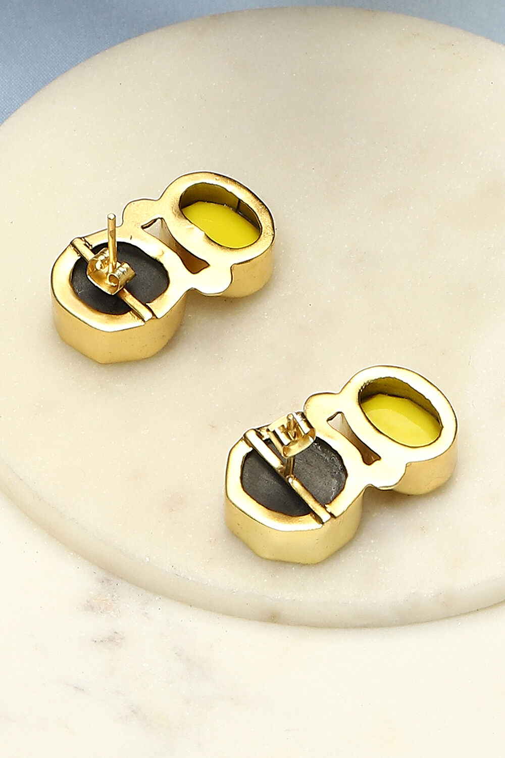 Yellow Black Brass Earrings image number 2