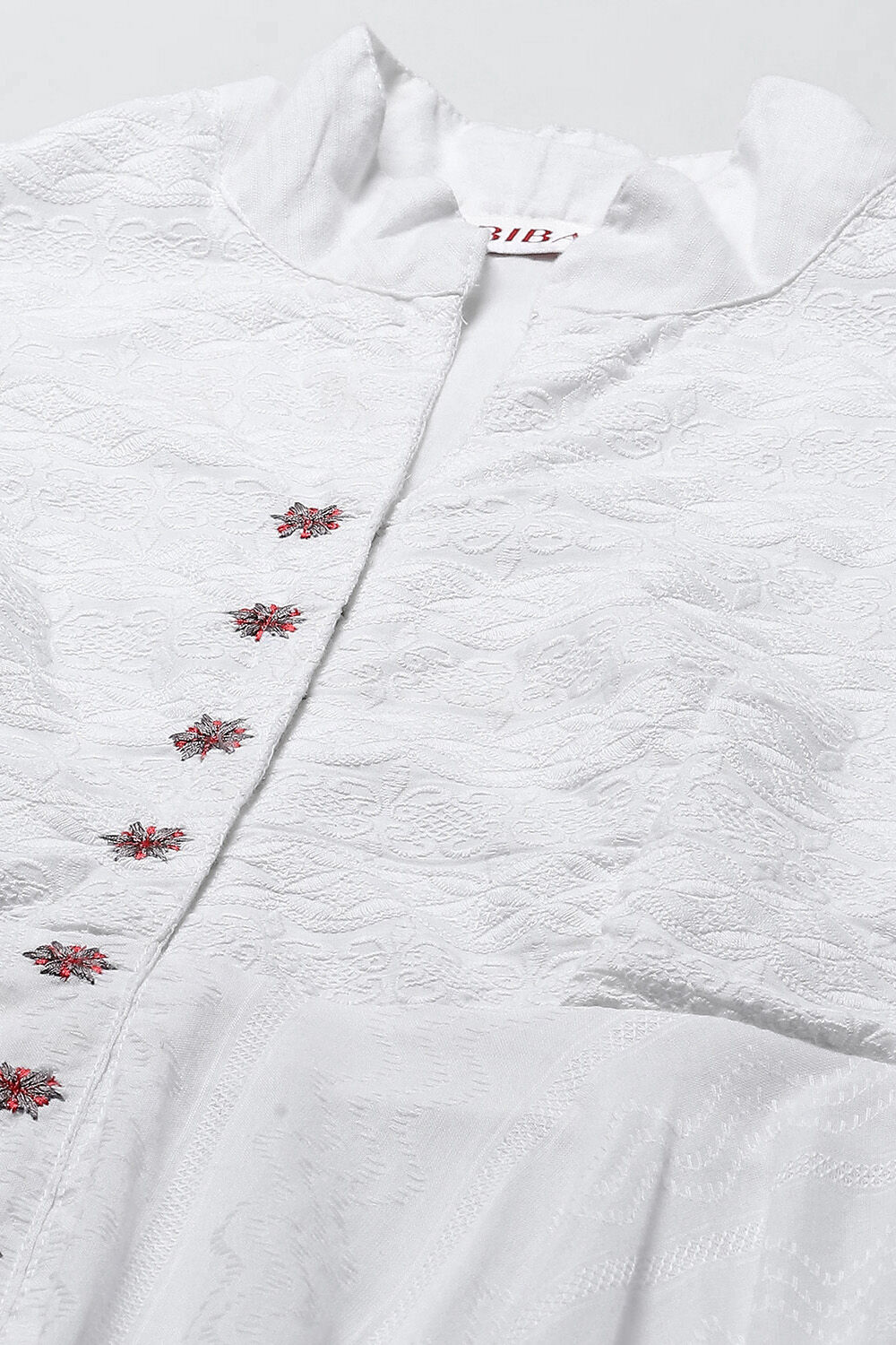 White Cotton Asymmetric Anarkali & Churidar Suit Set image number 1