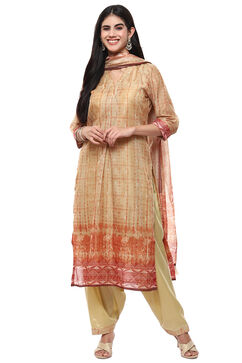 Mustard Chanderi Digital Print Unstitched Suit Set image number 0
