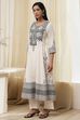 White and Black Cotton Gathered Kurta Set image number 3