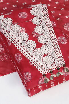 Red Cotton Unstitched Suit Set image number 6