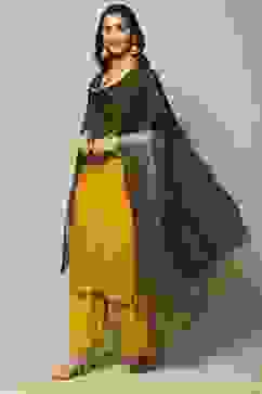 Black Cotton Blend Yarndyed Dupatta image number 0