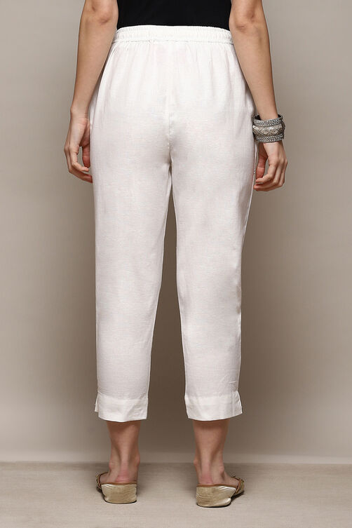 Rust Cotton Flax Slim Solid Pants image number 4
